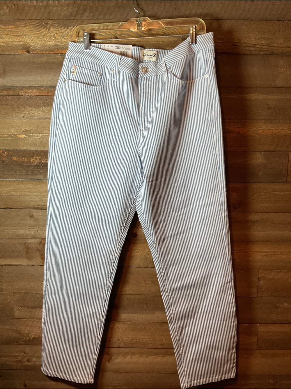 NWT Seven 7 90’s Straight Jeans High Rise Light Blue and White Striped Size 12